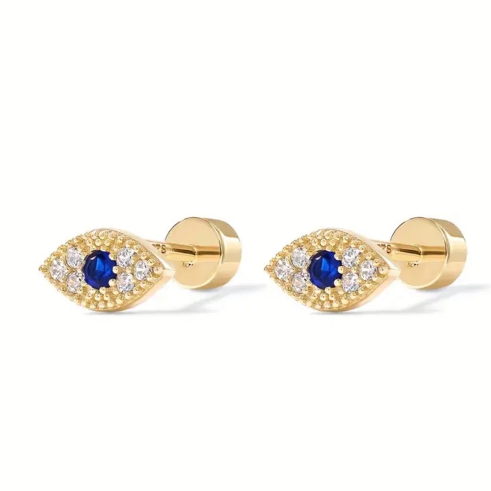 Gold Cubic Zirconia Evil Eye Earrings, Evil Eye Studs, Dainty Stud Earrings